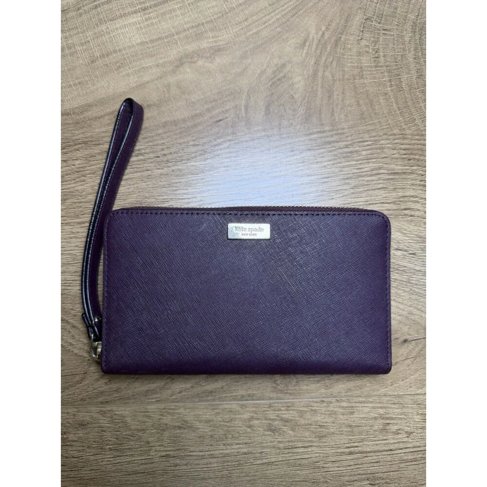 Kate Spade Neda Laurel Way Zip Around Wristlet Leather Wallet PLUM